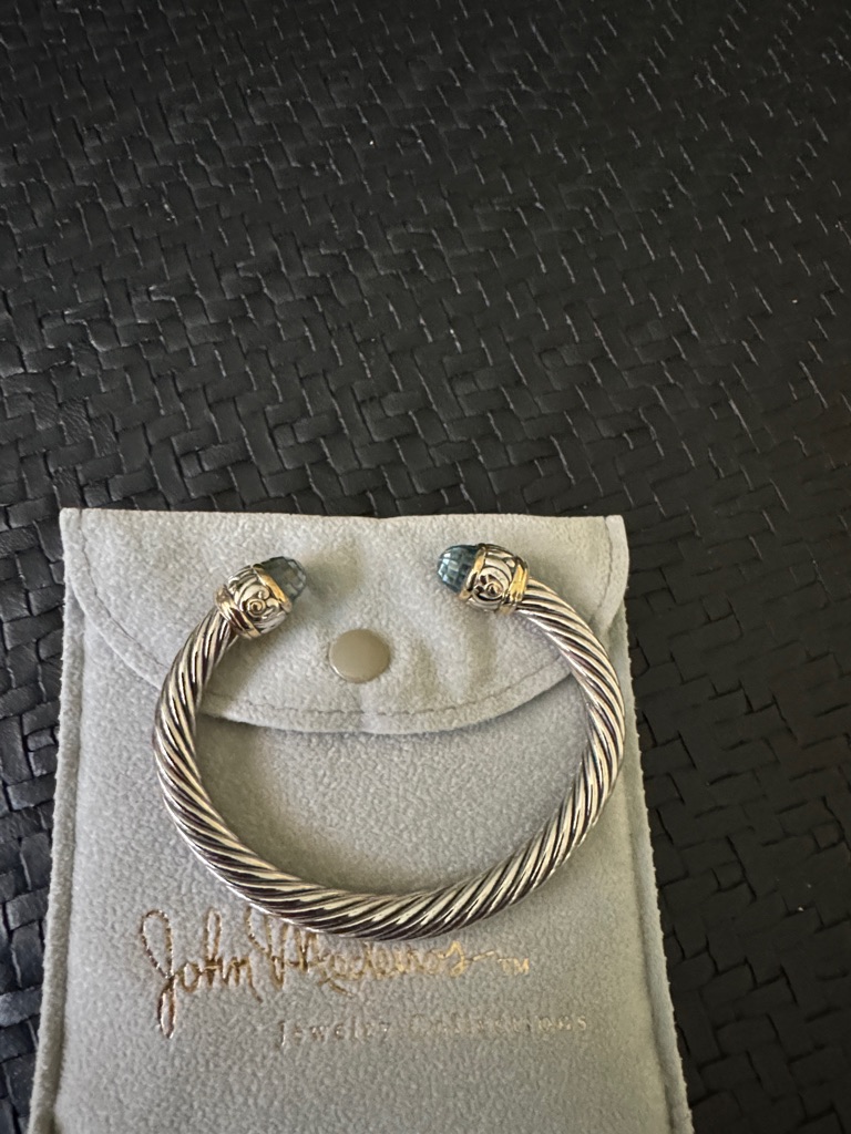 John Medeiros Two-Tone Twisted Cable Cuff Bracelet With Blue Stone Ends